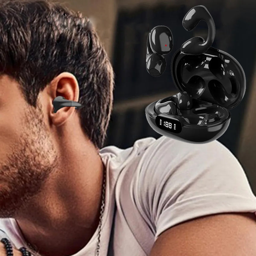 Auriculares Clip-On c/ Caixa de Carregamento - Preto