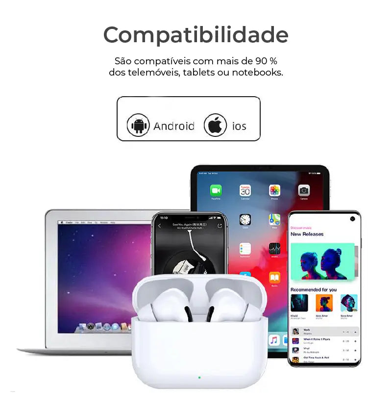 Os Auriculares Pro sem Fios, vão permitir que ouça a sua música favorita, com excelente qualidade de som em qualquer lugar.