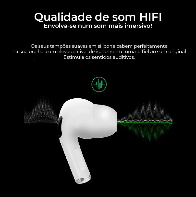 Os Auriculares Pro sem Fios, vão permitir que ouça a sua música favorita, com excelente qualidade de som em qualquer lugar.