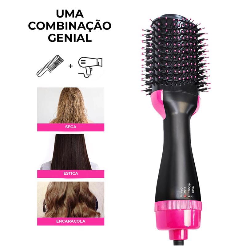 Confira um volume fantástico ao seu cabelo, em apenas alguns minutos, com esta escova de cabelo, que combina as funções de secador e escova