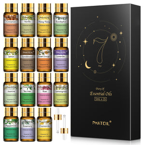 Conjunto de leos Essenciais Premium 1pc Conjunto de Presente de leos 15pcsx5ml Para Difusor Humidificador Eucalipto Ylang Ylang Baunilha Canela Lavanda Laranja Sndalo Limo Capimlimo Rosa rvore de Ch Jasmim Camomila Alecrim Hortelpimenta