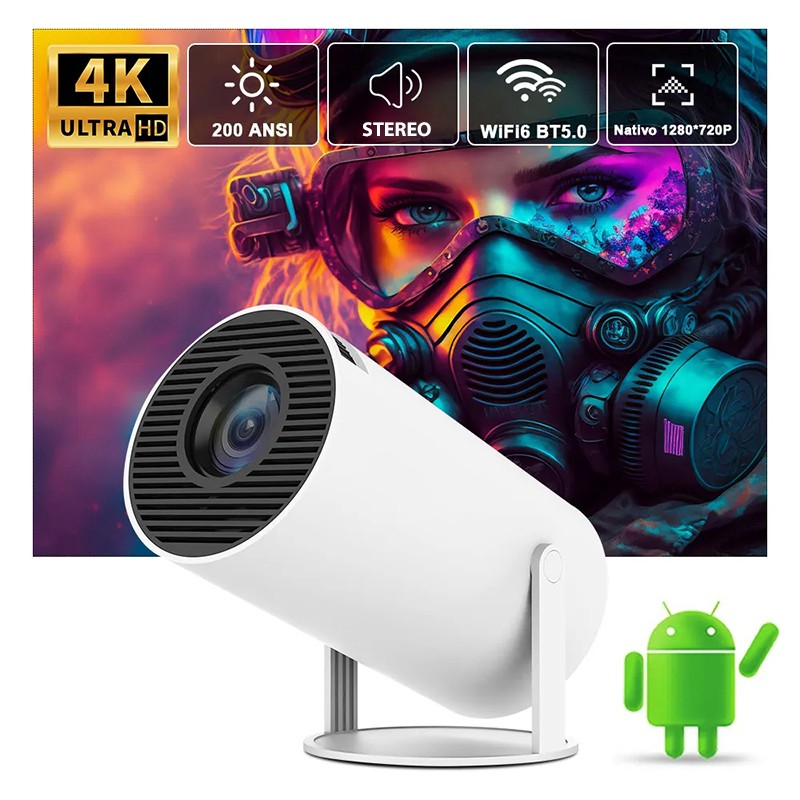 Projetor Portátil 4k com Android 11 e Comando CINEMAX®